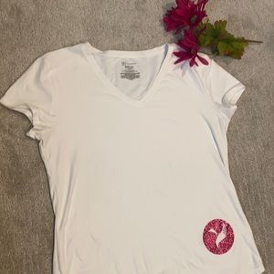 Free with bundle. White V Neck T with Sparkly Pink Graphic